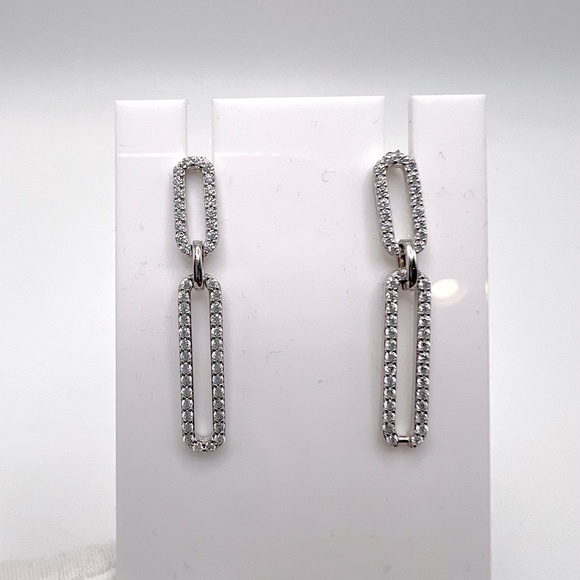 .925 Sterling Silver Rhodium Plated Dangling CZ Paperclip Earrings - Picture 3 of 17